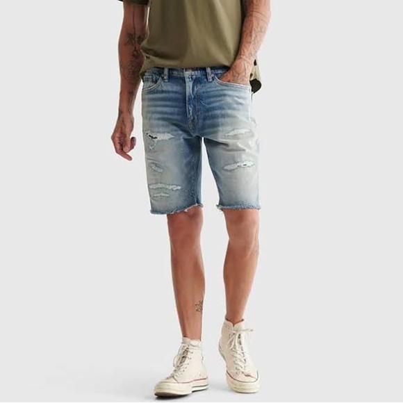Lucky Brand Men’s Distressed Denim Cut Off Shorts 32 Patched Stitched - Picture 2 of 13